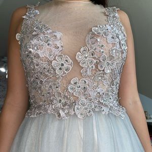 Beautiful lace front prom dress gray